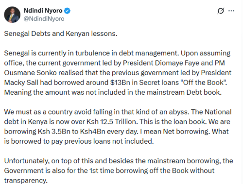 Statement of Ndindi Nyoro on national debt management. PHOTO/Screengrab by People Daily Digital/@NdindiNyoro