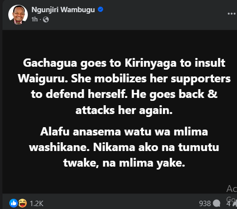 Ngunjiri Wambugu's statement on Mt Kenya region politics on Tuesday, October 14, 2025. OHOTO/Screen grab by People Daily Digital,Ngunjiri Wambugu