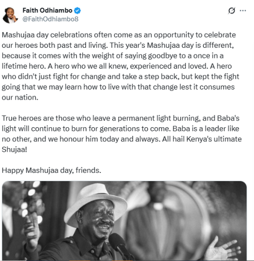 LSK President Faith Odhiambo on Raila Odinga's legacy. PHOTO/@FaithOdhiambo8