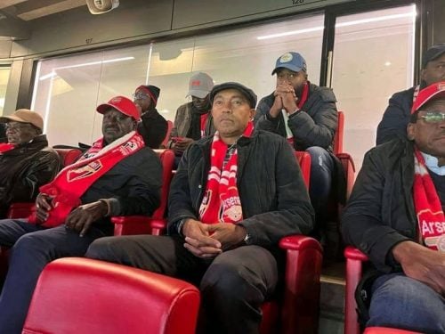 Raila Odinga at the Emirates Stadium watchin a past Arsenal fixture. PHOTO/Raila Odinga/Facebook