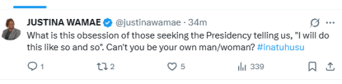 Statement of Justina Wamae on the 2027 presidential polls. PHOTO/Screengrab by People Daily Digital/@justinawamae