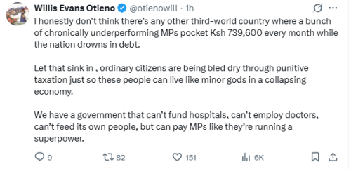 Statement of Willis Otieno differing with President William Ruto on Kenya's third-world status on Monday, October 13, 2025. PHOTO/Screen grab by People Daily Digital/@otienowill