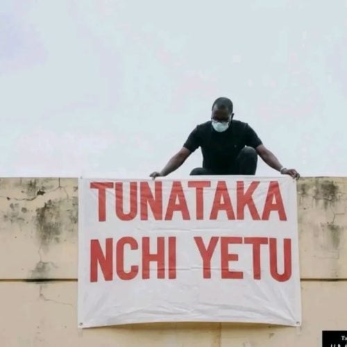 A protestor during tanzanian ongoing electral demos. PHOTO//https://www.facebook.com/photo/?fbid=1381862876634967&set=pcb.1381862906634964