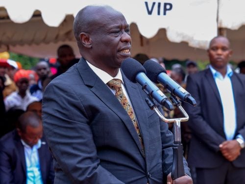 Rigathi Gachagua addresses mourners during a funeral in Murang’a on Saturday, November 1, 2025. PHOTO/https://web.facebook.com/H.E. Rigathi Gachagua, EGH