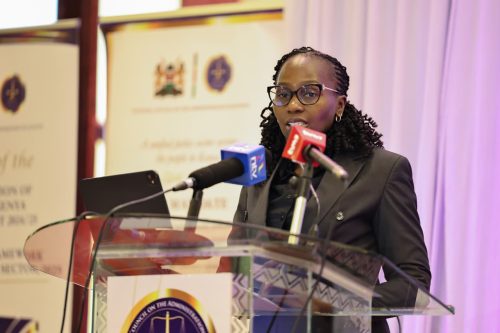LSK President Faith Odhiambo during the launch of the Administration of Justice in Kenya Annual Report 2024/2025. PHOTO/https://www.facebook.com/Onesimus Kipchumba Murkomen