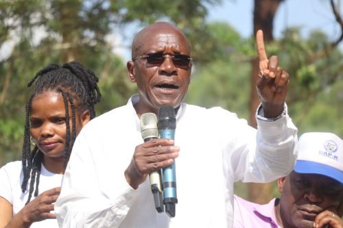 Khalwale speaking in Malava during Seth Panyako's campaigns. PHOTO//https://www.facebook.com/photo/?fbid=1394124298741937&set=pcb.1394124862075214
