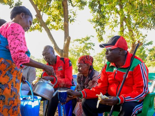 Former Deputy President Rigathi Gachagua is served tea and bananas in Mbeere North. PHOTO/https://www.facebook.com/H.E. Rigathi Gachagua, EGH