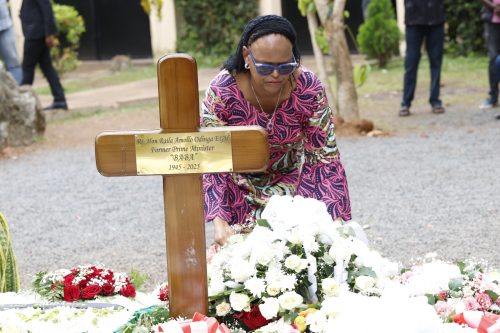 Martha Koome places a flower at Raila Odinga’s grave in Bondo. PHOTO/@CJMarthaKoome/X