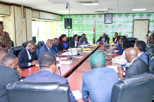 IEBC officials and Kasipul candidates during the meeting. PHOTO/@IEBCKenya/X