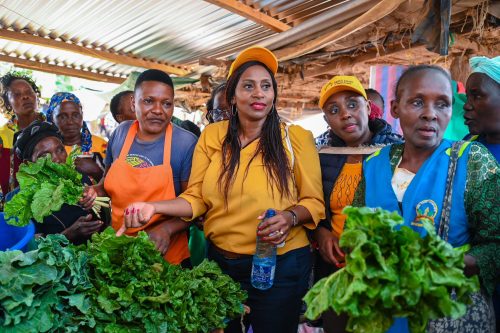 Mary Muthoni meets mama mbogas during her visit to Ishiara Market in Mbeere North. PHOTO/@MOH_Kenya/X