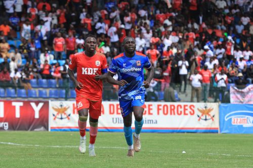 Shabana FC’s Mark Oduor and Brian Birgen of Ulinzi Stars during the FKF Premier League match at the Ulinzi Sports Complex on Sunday, November 9, 2025. PHOTO/@Shabanafckenya/X