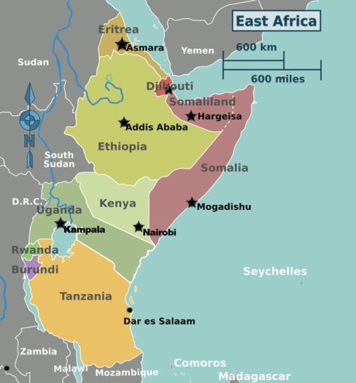 Proposed Uganda-Indian Ocean Route: A 600km corridor from Kampala through Kenya, illustrating President Museveni's bold demand for coastal access, sparking regional debate, November 2025. PHOTO/@MapsAfrican/X