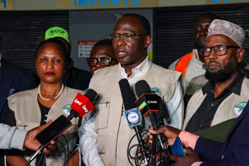 IEBC Chairperson Erastus Ethekon addressing the press after receiving ballot papers ahead of November 27 by-elections. PHOTO/@IEBCKenya/X