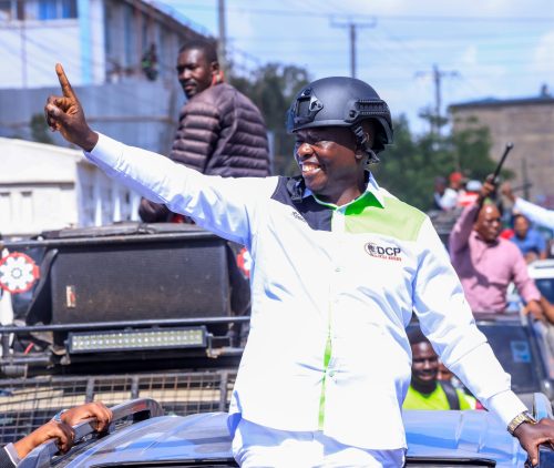 Gachagua during his entourage’s entry into Narok town. PHOTO/@rigathi/X