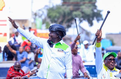 Gachagua during his entourage’s entry into Narok town. PHOTO/@rigathi/X