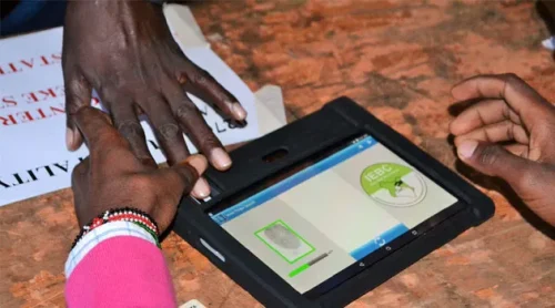 A voter’s fingerprints being captured during a past biometric registration exercise. PHOTO/https://www.iebc.or.ke/registration/?how