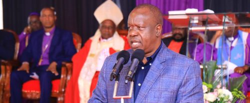 Jubilee Deputy Party Leader and former Interior CS Fred Matiang'i speaks during a past event. PHOTO/@RealMatiangi/X