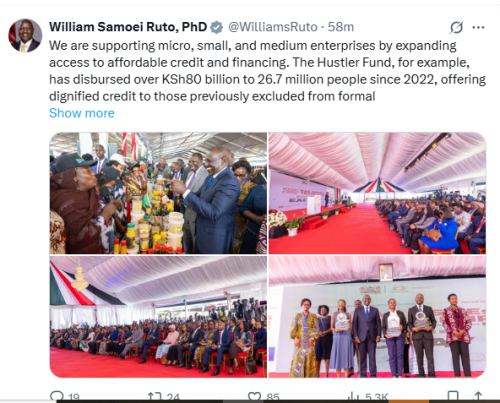 Statement of President William Ruto during the official opening of the 2025 EAC MSMEs Trade Fair at Uhuru Gardens, Nairobi, on Tuesday, November 11, 2025. PHOTO/Screengrab by People Daily Digital/@WilliamsRuto/X