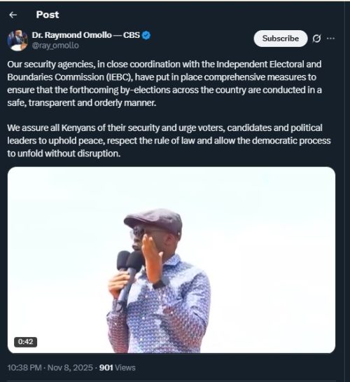 Part of the statement shared by PS Raymond Omollo on Saturday November 8, 2025. PHOTO/Screengrab by PD Digital/@ray_omollo/X