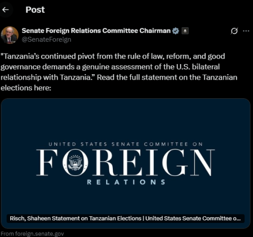 A post shared by the Senate Foreign Relations Committee Chairman. PHOTO/Screengrab by K24 Digital from @SenateForeign
