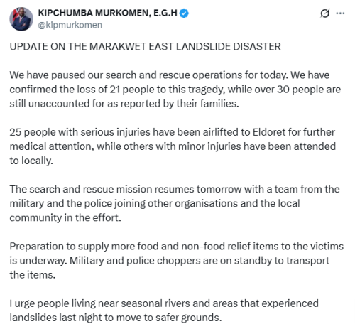 X post by Murkomen. PHOTO/Screengrab by People Daily Digital