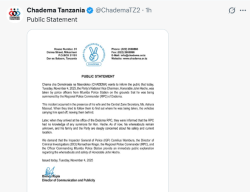 X post by CHADEMA. PHOTO/Screengrab by People Daily Digital