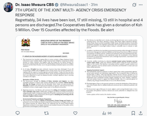 X post by Isaac Mwaura. PHOTO/Screengrab by People Daily Digital