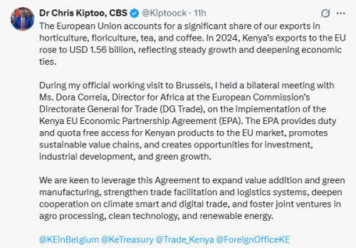 X post by Chris Kiptoo. PHOTO/Screengrab by People Daily Digital