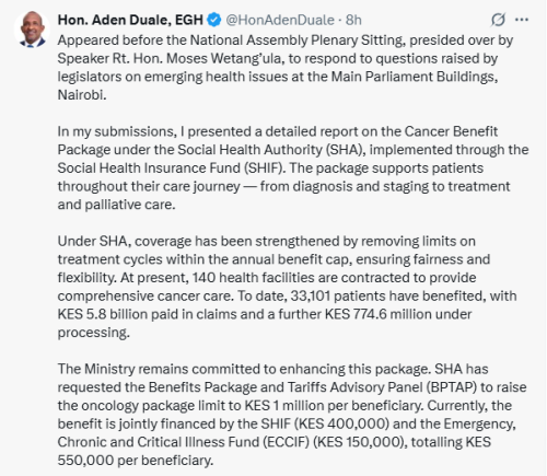 X post by Aden Duale. PHOTO/Screengrab by People Daily Digital