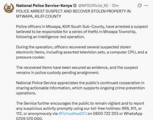 X post by NPS. PHOTO/Screengrab by People Daily Digital