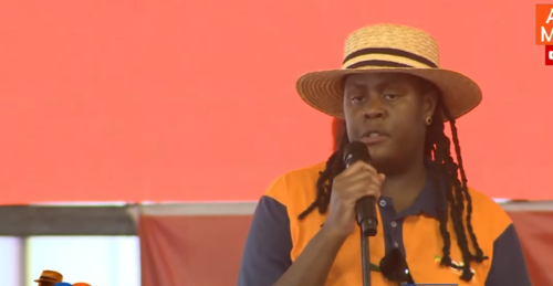 EALA MP Winnie Odinga addressing ODM youth during ODM at 20 event in Mombasa. PHOTO/A screengrab by PD Digital