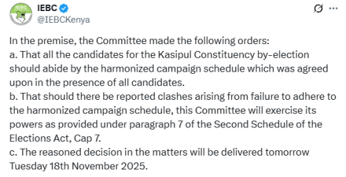 X post by IEBC. PHOTO/Screengrab by People Daily Digital
