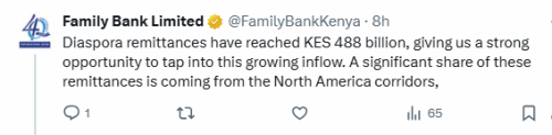 X post by Family Bank. PHOTO/Screengrab by People Daily Digital