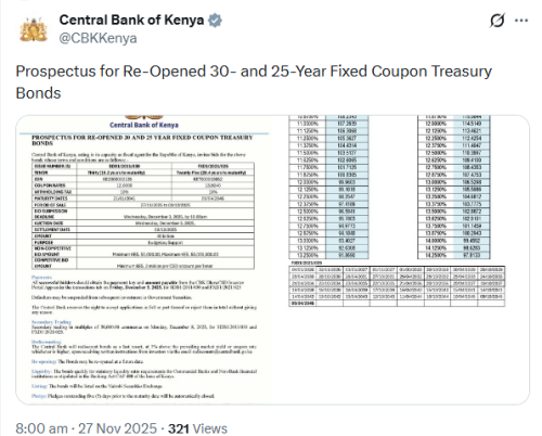 X post by CBK. PHOTO/Sreengrab by People Daily Digital