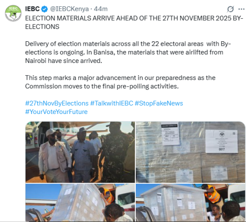 Statement of IEBC on the distribution of election materials for the November 27 by-election. PHOTO/Screengrab by People Daily Digital/@IEBCKenya/X