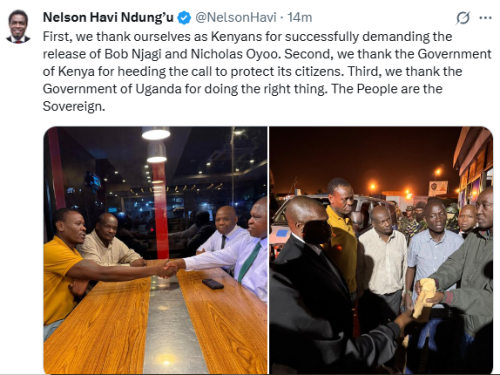 Statement of Nelson Havi an the release of Bob Njagi and Nicholas Oyoo. PHOTO/Screengrab by People Daily Digital/@NelsonHavi