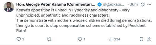 Statement of MP Peter Kaluma on the opposition's hypocrisy and dishonesty on Wednesday, November 12, 2025. PHOTO/Screengrab by People Daily Digital/@gpdkaluma/X