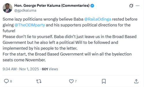 Statement of Peter Kaluma on the future of ODM. PHOTO/@gpdkaluma