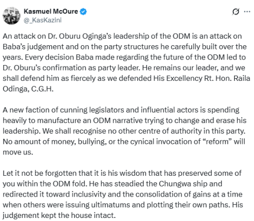 Statement of Kasmuel McOure on the attack against ODM Pafrty leader Oburu Odinga on Tuesday, November 18, 2025. PHOTO/Screengrab by People Daily Digital/@_KasKazini/X