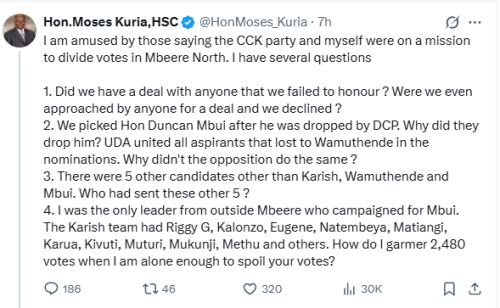 Moses Kuria's statement on voter division Mission in Mbeere North by-election. PHOTO/Screengrab by People Daily Digital/@HonMoses_Kuria/X