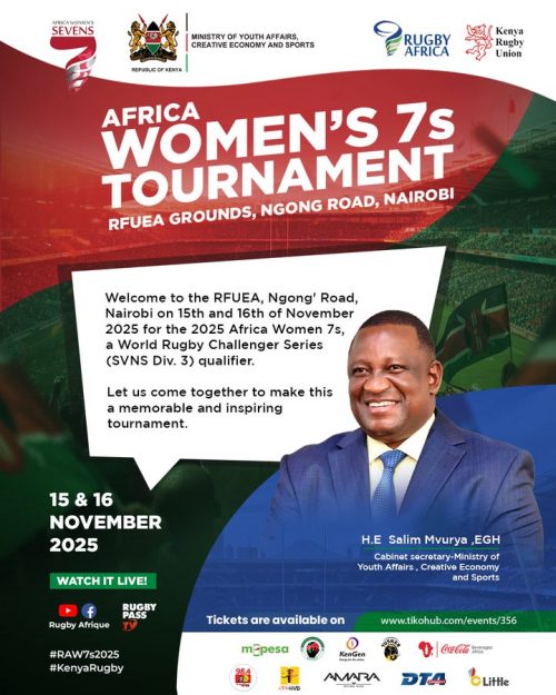 Sports CS Salim Mvurya  welcomes participating teams set to take part in the Africa to the 2025 Africa Women’s Sevens Cup in Nairobi.  PHOTO/@Waziri_Mvurya/X