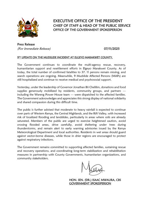 Isaac Mwaura's statement on the situation of Elgeyo Marakwet landslides tragedy. PHOTO/ Isaac Mwaura