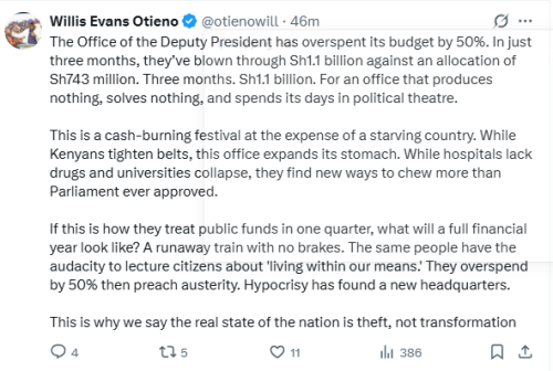 Statement of lawyer Willis Otieno on Deputy President's office overspending. reports PHOTO/Screengrab by People Daily Digital/@otienowill/X