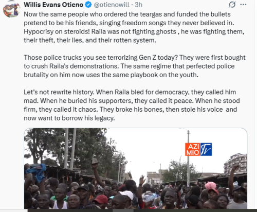 Statement of Lawyer Willis Otieno calling out Raila Odinga's tomentors. PHOTO/Screengrab by People Daily Digital/@otienowill
