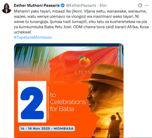 Statement of Esther Passaris on ODM@20 preparations. PHOTO/Screengrab by People Daily Digital/@Esther Passaris/X