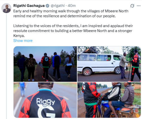 Rigathi Gachagua engaging with Mbeere North residents on Saturday morning, November 22, 2025. PHOTO/Screengrab by People Daily Digital/@rigathi/X