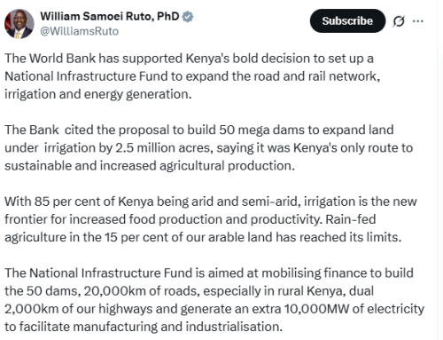 Statement of President William Ruto after meeting World Bank Africa Executive Director of Africa Group One, Zarau Kibwe, at State House, Nairobi, on Tuesday, November 18, 2025. PHOTO/Screengrab by People Daily Digital/@WilliamsRuto/X