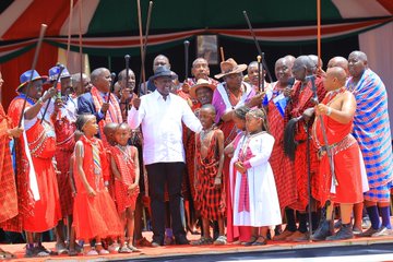 President William Ruto hands over Amboseli National Park to Kajiado County. PHOTO/@OleNtutuK