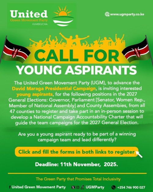 Public notice of UGM urging the youth to join David Maraga's 2027 presidential election campaign. PHOTO/@dkmaraga