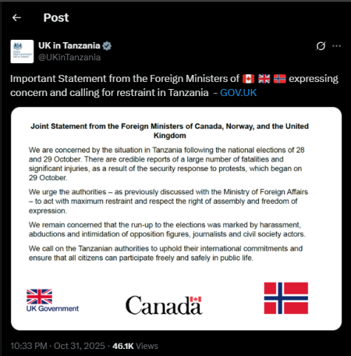 A post by the British High Commission, Dar es Salaam. PHOTO/Screengrab by PD digital from @UKinTanzania
